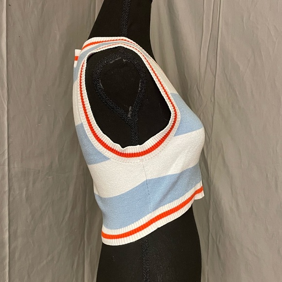 Urban Outfitters Sky Blue and White V-Neck Cropped Sweater Vest - Picture 2 of 6